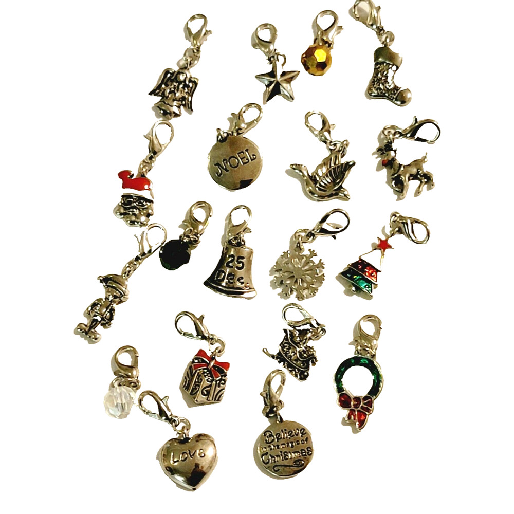 19 Christmas Charms Silver-tone Bell Snowflake Stocking Tree Variety h-68